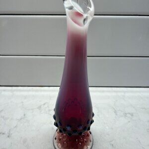 Vintage Fenton Hobnail Plum Opalescent Glass Bud Vase, 8.25"H